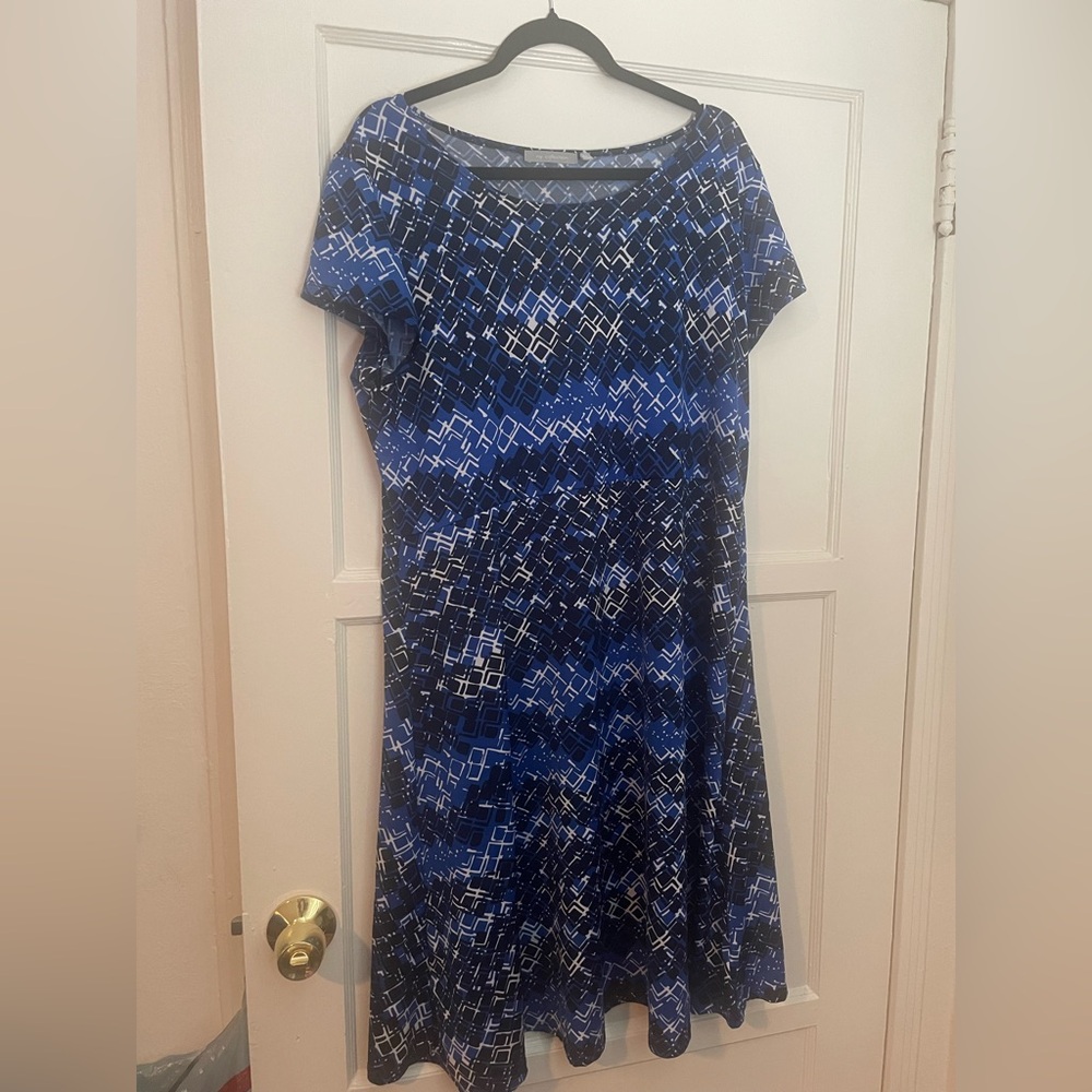 NY Collection Navy and White Geometric Dress